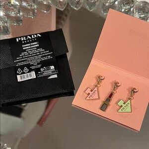 Prada Pink and Green Perfume Bottle and lipstick Charms